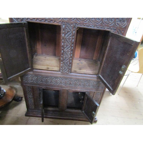 1961 - OAK SIDE CABINET PROFUSELY CARVED IN THE 17c STYLE 92 x 126 cms