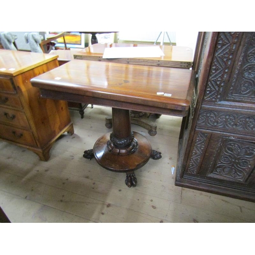 1962 - WILLIAM IV ROSEWOOD FOLD OVER PEDESTAL CARD TABLE 92 x 72 cms