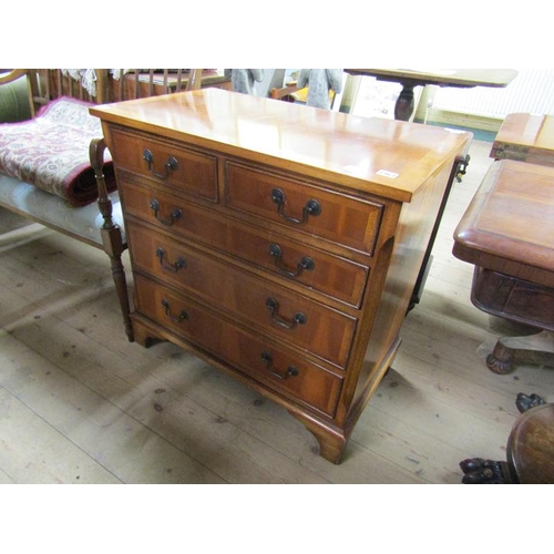 1963 - CONTEMPORARY GEORGIAN STYLE SATIN WOOD VENEERED CHEST OF TWO SHORT AND THREE LONG DRAWERS 75 x 74cms