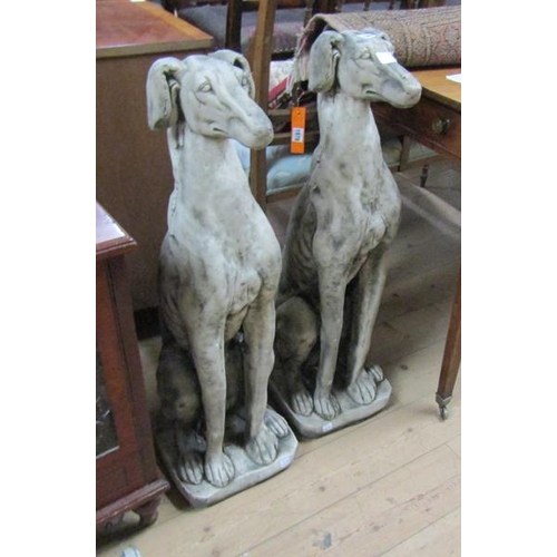 1980 - PAIR OF COMPOSITE STONE GREYHOUND FIGURES 81 cms H