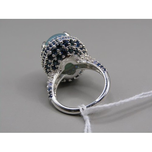 1618 - SILVER AQUAPRASE AND GEM STONE SET RING