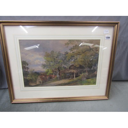 1205 - UNSIGNED VICTORIAN WATERCOLOUR - THE FARM WAGON, F/G, 30CM X 47CM