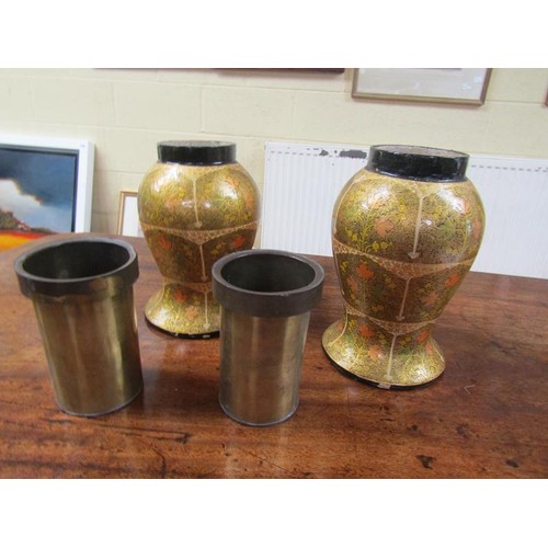 381 - ORIENTAL TEABOWLS, WINE GLASSES, PAPIER MACHE VASES