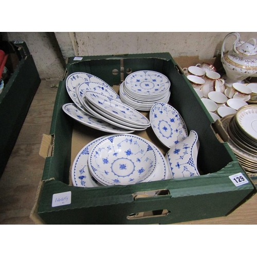 129 - BOX; FURNIVALS DENMARK PATTERN TABLEWARES