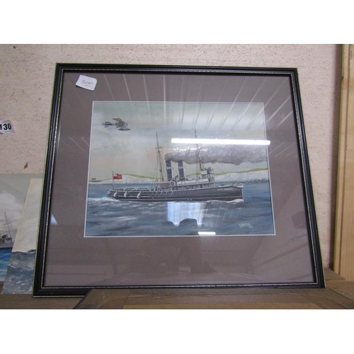 155 - FRAMED WATERCOLOURS, MILITARY, COASTAL AND MEMORABILIA