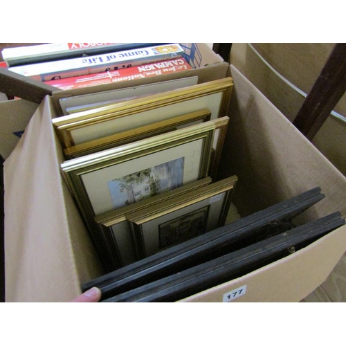 177 - BOX OF MIXED PICTURES AND PRINTS