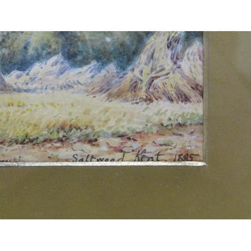 1107 - E L ERNEST - SALTWOOD KENT, 1885, SIGNED WATERCOLOUR, F/G, 15CM X22CM