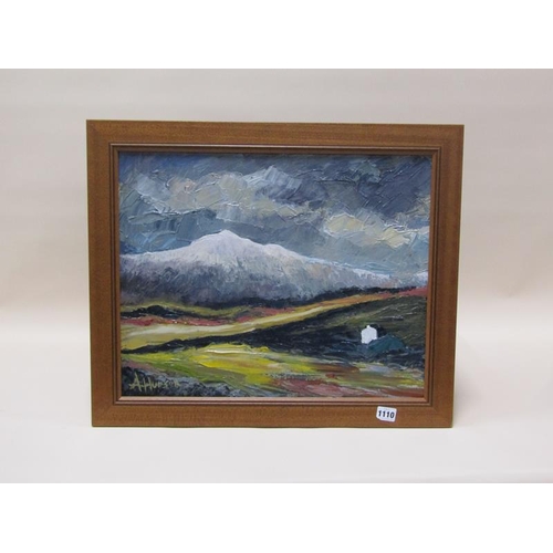 1110 - A HUDSON - SNOW CLAD MOUNTAINS, CONTEMPORARY OIL ON CANVAS, SIGNED, FRAMED, 40CM X 49CM