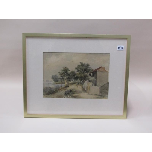 1112 - JAMES STARK 1794/1859 - COTTAGE NEXT TO A RIVER, WATERCOLOUR, F/G, 23CM X 33CM