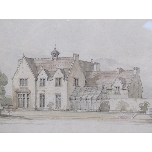 1115 - BANKS & BARRY ARCHITECTS 1850, DORDEN VIEW FROM THE SOUTH EAST, WATERCOLOUR, SIGNED, F/G, 19CMX 39CM