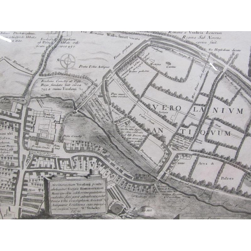 1119 - W STEWKLEY - VEROLANIUM ANTIQWM, ENGRAVED PLAN 1721, F/G, 30CM X 48CM