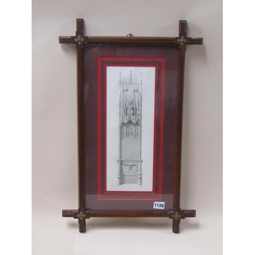 1128 - FINE 19C OXFORD FRAME WITH B&W ENGRAVING THRONE CHAIR, 36CM X 13CM