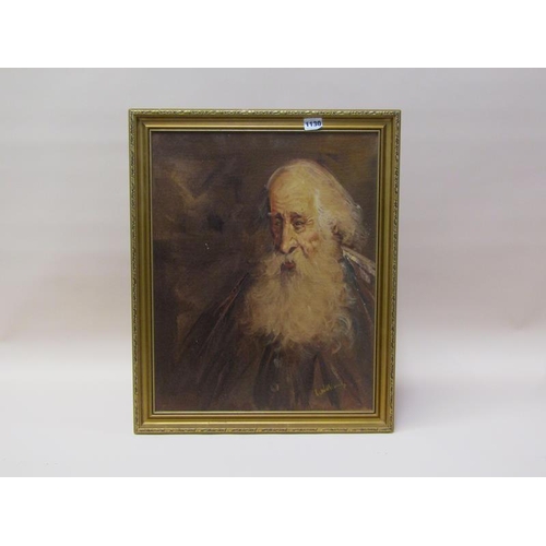 1130 - ISAAC L WILLIAMS - PORTRAIT OF AN OLD GENTLEMAN WITH WHITE BEARD, SIGNED, OIL ON BOARD, FRAMED, 49CM... 