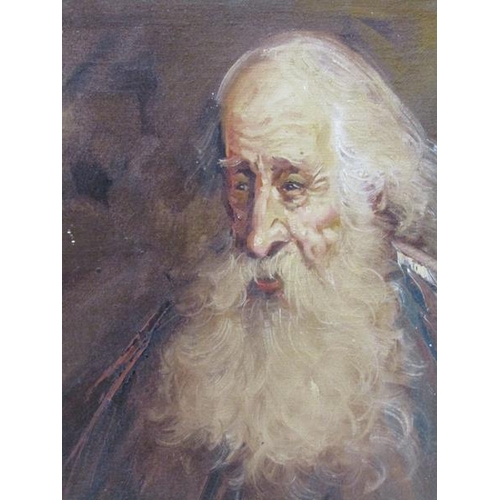 1130 - ISAAC L WILLIAMS - PORTRAIT OF AN OLD GENTLEMAN WITH WHITE BEARD, SIGNED, OIL ON BOARD, FRAMED, 49CM... 