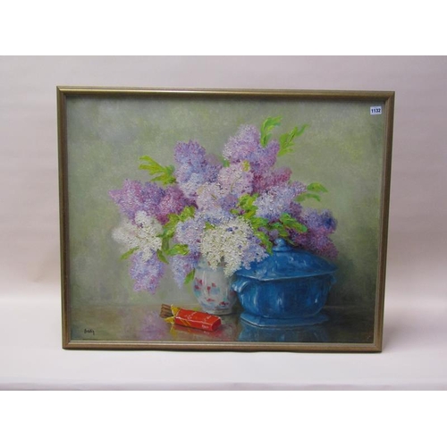 1132 - MARIE MADELEINE DE RASKY - VASE OF HYDRANGEA, SIGNED OIL ON CANVAS, FRAMED, 72CM X 90CM