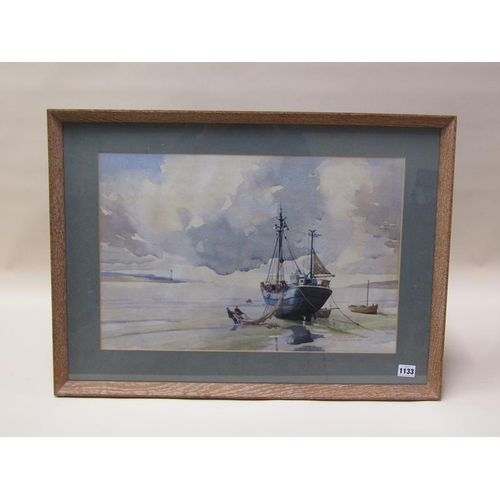 1133 - GORDAN HAYLES 1971 - LOADING THE NETS FROM THE DRIFTER, SIGNED AND DATED, WATERCOLOUR, F/G, 35CM X 5... 