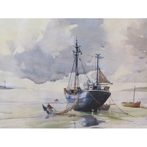 1133 - GORDAN HAYLES 1971 - LOADING THE NETS FROM THE DRIFTER, SIGNED AND DATED, WATERCOLOUR, F/G, 35CM X 5... 