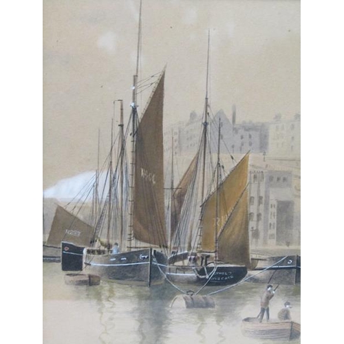 1137 - UNSIGNED EARLY 20C - HARBOUR SCENE, WATERCOLOUR, F/G, 26CM X 20CM