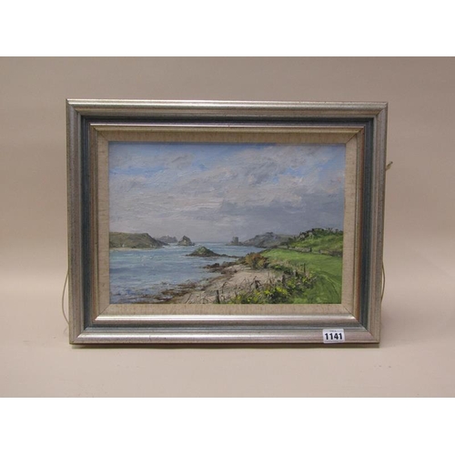 1141 - BRIAN BENNETT - COASTAL SCENE, SIGNED, OIL ON BOARD, FRAMED, 24CM X 34CM