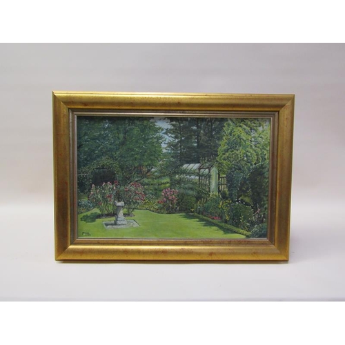 1148 - J MONK 1965, THE FARMHOUSE WITH GARDEN AND THE REAR FARMHOUSE GARDEN WITH GREENHOUSE, EACH SIGNED.  ... 