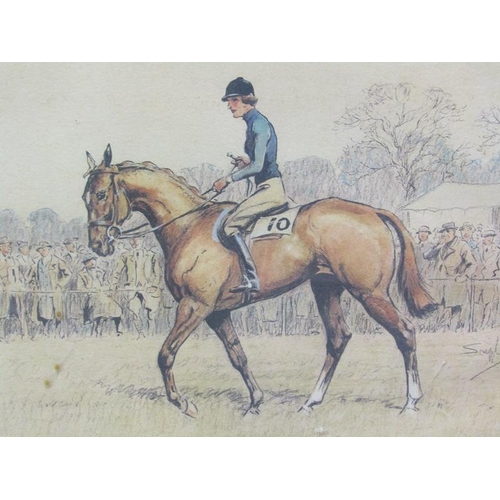 1150 - TWO SNAFFLES COLOURED PRINTS, THE ONE TO CARRY YOUR HALF A CROWN AND SANDOWN TOGETHER WITH THREE LIO... 