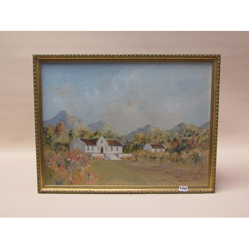 1152 - MARILYN WASSON, PLANTATION HOUSE SIGNED OIL ON BOARD.  FRAMED 55 x 59cms