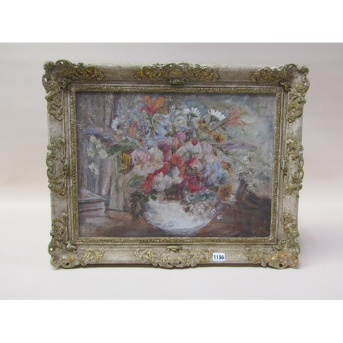 1156 - VAL MAITLAND BOWL OF SUMMER FLOWERS, OIL ON CANVAS, SIGNED IN MONO.  FRAMED 37 x 50 cms