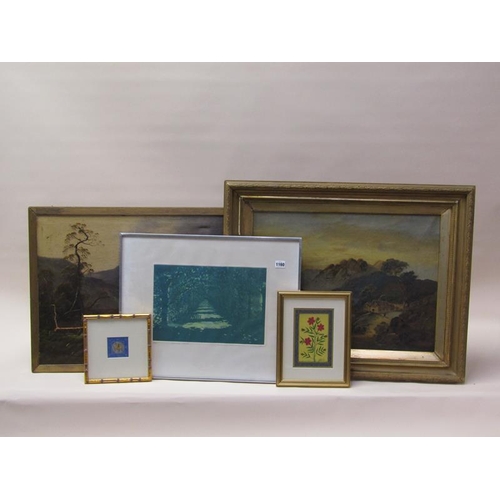 1160 - PAIR OF 19c OIL PAINTINGS TOGETHER WITH TWO ORIENTAL AND ONE MODERN PRINT