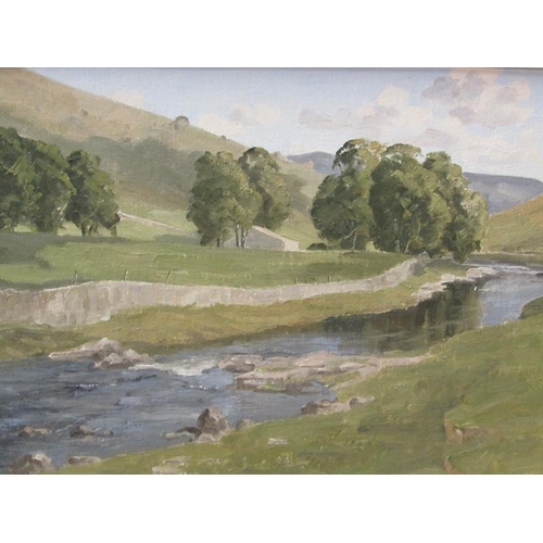 1171 - PAIR, CLAUDE HORSFALL - DENTDALE & LANGSTROTHDALE, SIGNED OIL ON BOARD, FRAMED, 36CM X 59CM