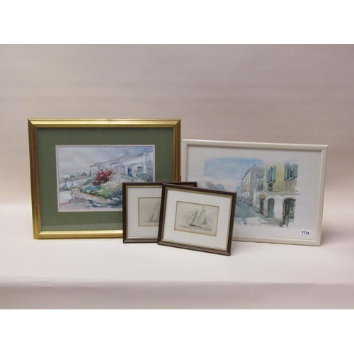 1174 - TWO FRAMED CONTINENTAL WATERCOLOURS - ONE SIGNED F NEERI & AJEASKI 92; TWO PRINTS