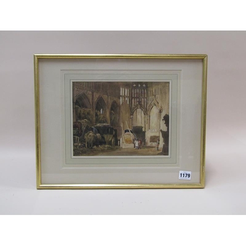 1179 - IN THE MANNER OF J S COTMAN - L'EGLISE DE ST LAURENT 1821, UNSIGNED WATERCOLOUR, F/G, 18CM X 24CM