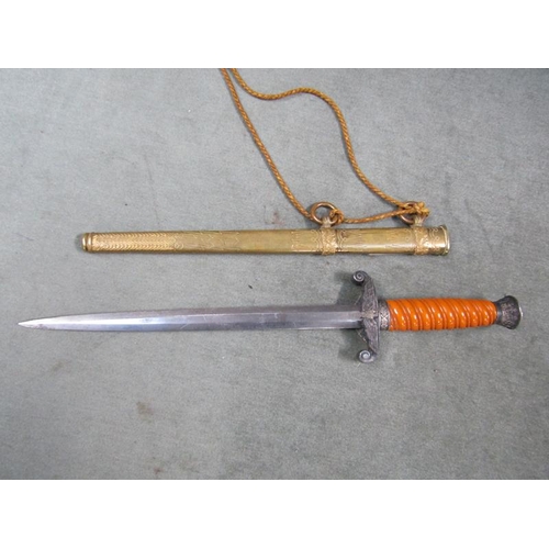 1217 - GERMAN OFFICERS DAGGER AND BRASS SHEATH, 40CM L OVERALL