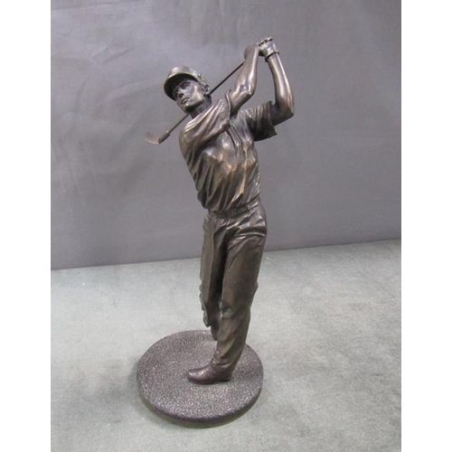 1243 - BRONZED FIGURE OF A GOLFING FIGURE, 32CM H