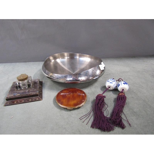 1246 - POLISHED METAL BOWL; INKWELL; COMPACT ETC