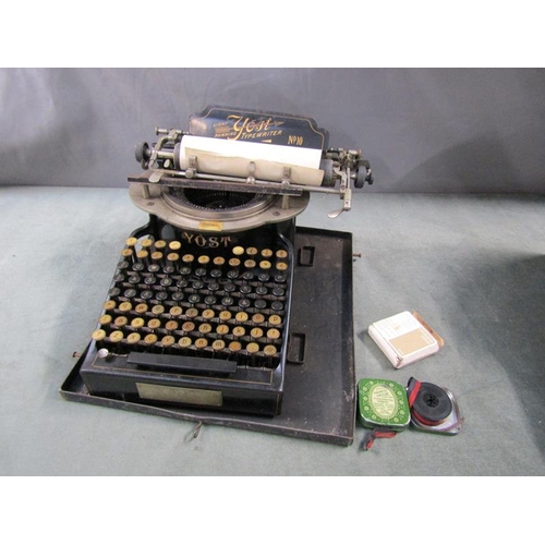 1252 - VINTAGE YOST LIGHT RUNNING TYPEWRITER IN CASE, CASE 37CM W