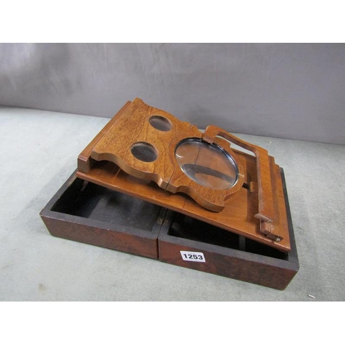 1253 - WALNUT CASED STEREOSCOPIC VIEWER, 19CM SQ