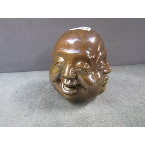 1254 - BRONZED FOUR FACES OF BUDDAH PAPERWEIGHT, 12CM H