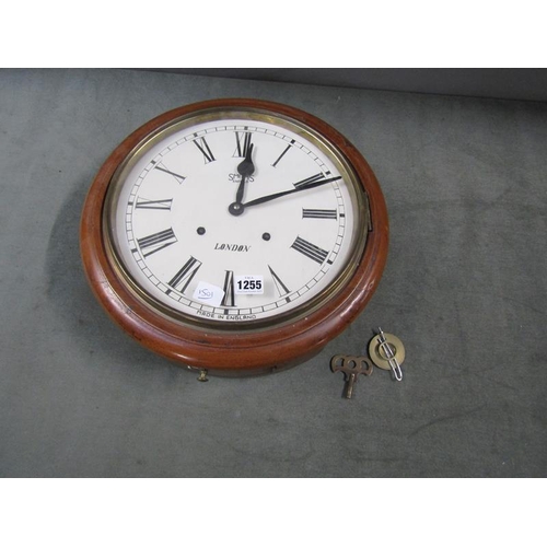 1255 - MAHOGANY CASED SMITHS OF ENFIELD LONDON POST CLOCK, 38CM DIAM