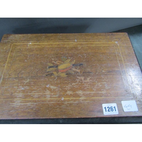 1261 - VINTAGE SEWING MACINE, 34CM W IN ASSOCIATED WOODEN CASE