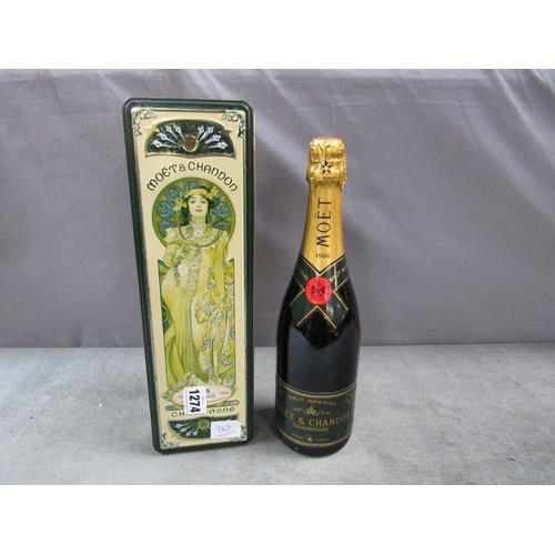 1274 - BOTTLE OF MOET CHAMPAGNE IN ORIGINAL TIN, 34CM H