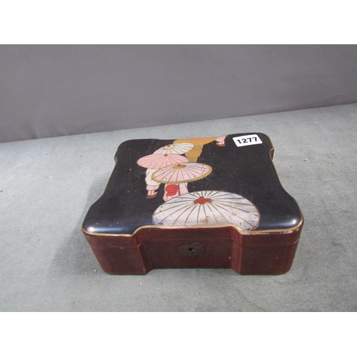 1277 - ORIENTAL BLACK LACQUERED JEWELLERY BOX, 20CM W