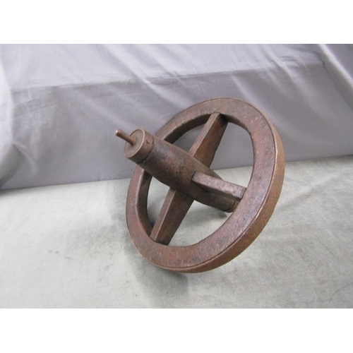 1319 - OLD WOODEN BARROW WHEEL, 46CM DIAM