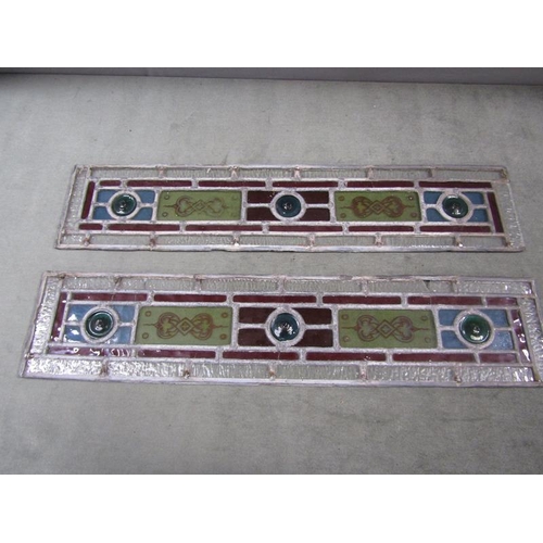 1342 - TWO LEADED STAINED GLASS PANELS, 73CM W