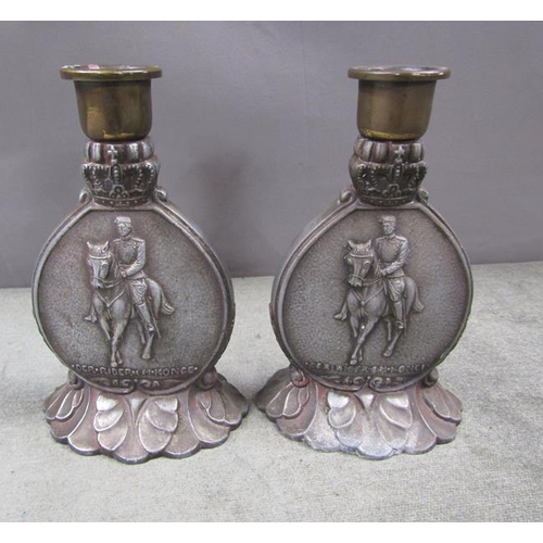 1344 - PAIR OF DANISH COMMEMORATIVE CANDLESTICKS, 15CM H