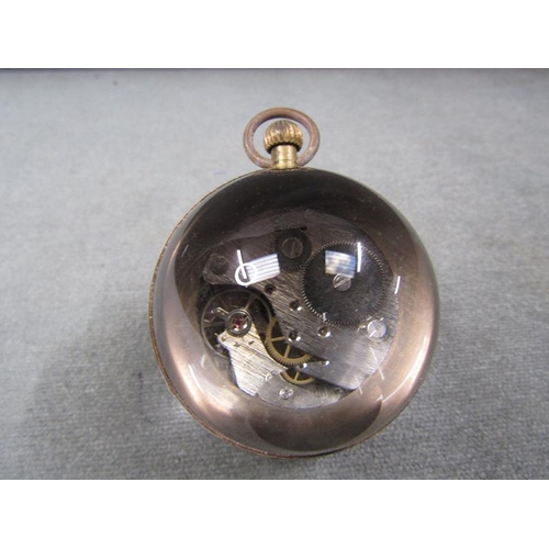 1347 - BRASS AND GLASS DESK TOP BALL CLOCK, 6CM W