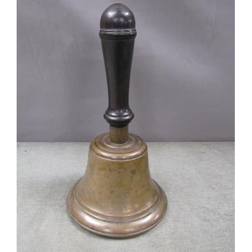 1351 - OLD HAND BELL WITH TURNED EBONY HANDLE, 24CM H