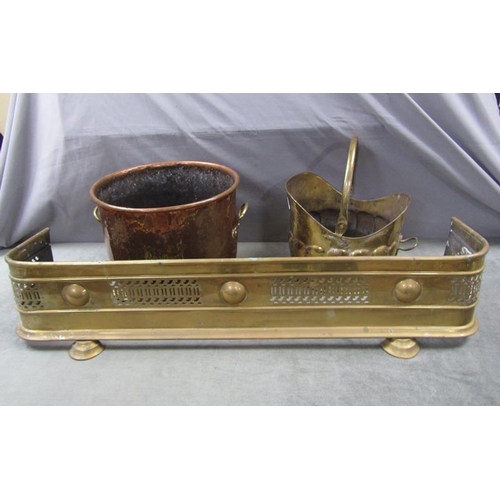 1361 - BRASS AND COPPER FUEL BUCKET; PIERCED FENDER RAIL, 99CM W