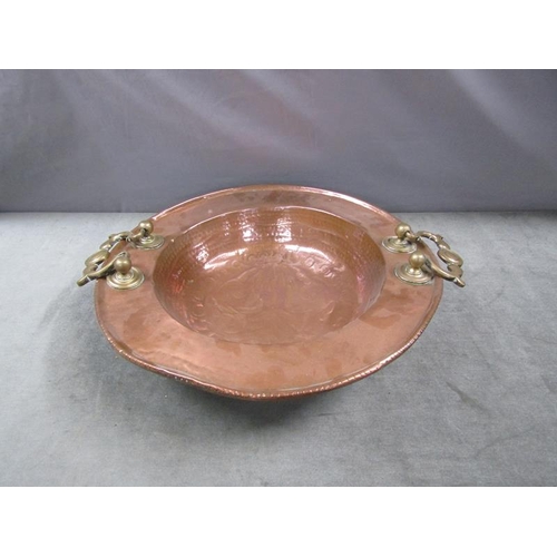 1362 - COPPER TWO HANDLED BOWL, 49CM DIAM