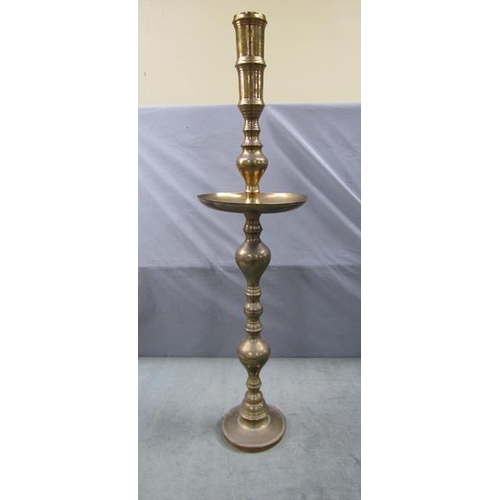 1363 - LARGE BRASS ECCLESIASTICAL CANDLESTICK WITH DRIP PAN, 104CM H