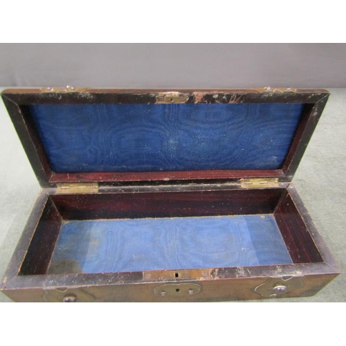 1373 - VICTORIAN BRASS BANDED GLOVE BOX, 26CM W